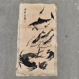 Kinesisk tidig samling av gamla bilder Qi Baishi (fiskräka och krabba) Bildfamiljsamling