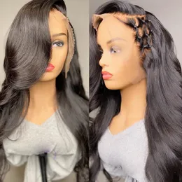 Przezroczyste Body Wave Lace Front Peruki 30 cali 13x4 Brazylijskie Ludzkie Włosy Glueless Wig Czarny / Blondynka / Czerwona Syntetyczna Peruka 200 Gęstość