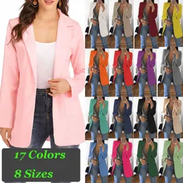 Imucuci Kobiety Regularne Długie Biuro V-Neck Lady Blazer Solidne Pełne Rękaw Poliester Kieszenie X0721