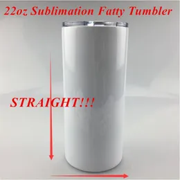 22oz Sublimacja Tłuszcz Tubler Prosto Tumbler Z Pokrywą Ze Stali Nierdzewnej Kubek Kawowy Próżnia Izolowana butelka Wody Catch