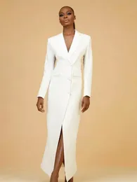 Beyaz takım elbise Kadınlar için zarif gece elbiseleri ön bölünmüş uzun kollu derin v boyun resmi parti önlükleri anne balo özel ocn giyim mal