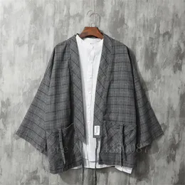 Mäns Kimono Japanska Traditionella Stil Coat Cardigan Casual Loose Haori Retro Plaid Samurai Jacket Asiatisk Kläder Yukata Etnisk