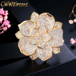 Gul guldfärg lyxkvinnor stor brosch blomma form bröllopsfest brud kostym smycken tillbehör bh012 210714