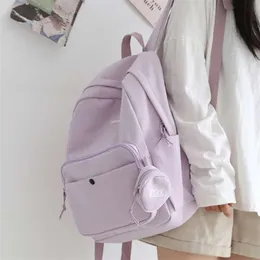 Waterproof Nylon Women Backpack Large Capacity Solid Color Travel Bag College Schoolbag for Teenage Girls Laptop Backpacks 210929