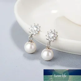 925 Silver Korean Personality Sun Flower Pearl Fashion Super Flash Tassel Zircon Earrings Jewelry Factory price expert design Quality Latest Style Original Status