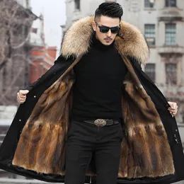 2021 Winter Long Jacket For Man Male Mink Fur Liner Jackets Real Furs Coat Snow Clothes outdoor Tops Thickening Warm Outerwear Overcoat Big Size