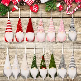 Julstickad ansiktslös docka prydnad lång skägg plysch gnome santa xmas träd dörr hängande hängen hem nyår fest semester dekorationer gåva
