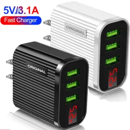 5V 3A عرض LED 3 Port AC Home Travel Wall Charger Adapter for iPhone 11 12 13 14 Samsung Huawei Android Phone PC