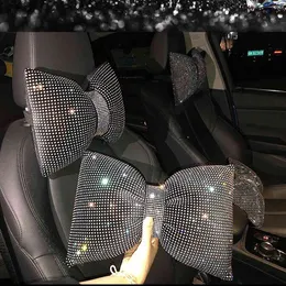 Creative Diamond Crystal Bow Neck Rhinestone Auto Headrest Seat Support Waist Pillow Bling Car Accessories for Women