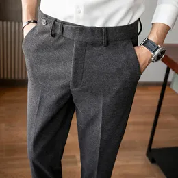 Men Thicken Wool Suit Pants England Vintage Formal Trousers Solid Color Slim Fit Pant Business Casual Pantalon Homme Classique Men's Suits &