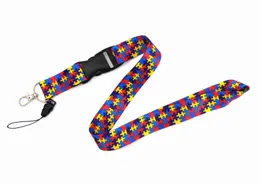 Cell Phone Straps & Charms 10pcs Autism Pattern puzzle detachable Universal sport Lanyard for MP3/4 key chain Badge lanyards wholesale
