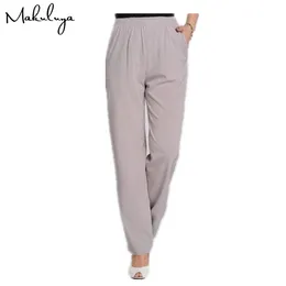 Makuluya 2021 Pantaloni in seta sintetica migliori Pantaloni da donna alla moda Casual All-Fiammifero Estate Alta Elastico Plus Size Morbido Lithe 3XL L Q0801