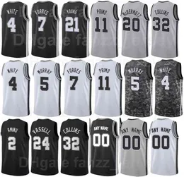 남성 여성 키즈 스크린 인쇄 Tony Parker Jerseys 9 농구 Manu Ginobili 20 Bruce Bowen 12 David Robinson 50 Tim Duncan 21 Thaddeus Young Al-Farouq Aminu 5