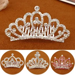 Flickor Crown Hairpins Rhinestone Crystal Princess Hair Clips Combs Headwear Children Kids Party Smycken Ornaments Tillbehör