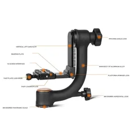 Cabeça do tripé gimbal da câmera para a lente de telefoto da capacidade de carga grande 1/4 Diâmetro 48mm do parafuso