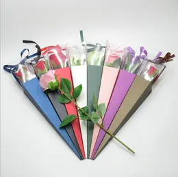 シングルフラワーローズボックスペーパー三角包装袋祭りのウェディングフロリストの花ギフト包装のためのカラフルな箱