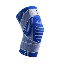 Ny blå stickning kompression knä stöd ärm, med slitband för sport fitness, män och kvinnor Q0913