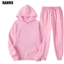Ranmo Brand Women's Hoodies Byxor Sätta Höst Långärmad Stora Sportkläder Tracksuits Toppar Suit Kvinnlig Hooded Sweatshirt 210930