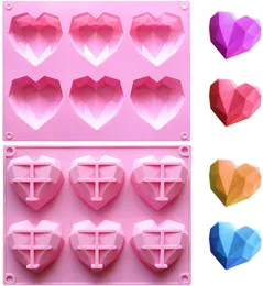 6 Cavity Diamond Love Heart Silicone Mould Baking Cake Chocolate Handmade Soap Pudding Moulds Non-Stick DIY Homemade Art Gift Decor