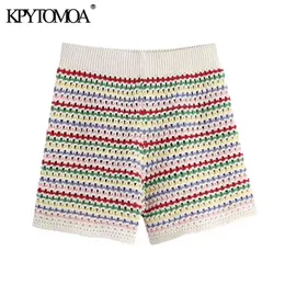 Short feminino chique listrado de malha cintura alta elástica calça curta feminina Mujer 210420