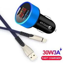 Handy-Ladegeräte USB-Autoladegerät für Samsung S20 S10 S9 A51 A71 Typ C USB-Kabel Fast Car-Ladegerät für Xiaomi Redmi Hinweis