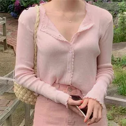 O Cou À Manches Longues Unique Poitrine Tricot Cardigans Pull Femmes Printemps Été Slim Fit Pull Femme Sueter Sauvage 210422