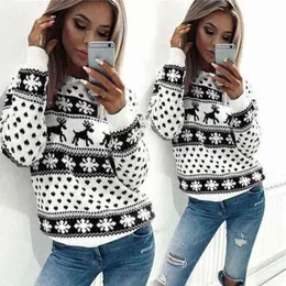 Kvinnor Lady Jumper Pullover Toppar Coat Jul Vinter Kvinnor Damer Geometrisk Varm Kort Polyester Sweatshirts Kläder Y1110