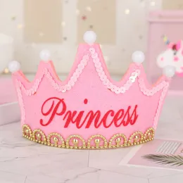 LED King Princess Prince Novelty Lighting Happy Birthday Paper Crown Hats Baby Shower Boy Girl Birthdays Party Xmas Decorations Supplies Kids