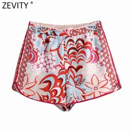 Zevity 여성 패션 플로랄 프린트 패치 워크 여름 치마 반바지 Femme 세련된 탄성 허리 리본 Pantalone Cortos P1100