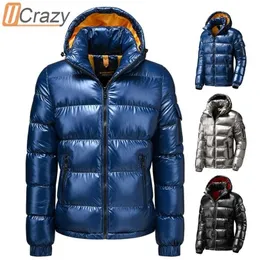 Men Winter Metallic Shiny Warm Thick Waterproof Parkas Jacket Autumn Outwear Outfits Windproof Detachable Hat Parka Coat 211214