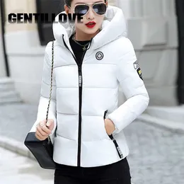 Gentillove Vinter Parkas Kvinnor Coat Jacket Hooded Tjock Varm Korta Ytterkläder Kvinna Slim Bomull Polded Basic Tops Outwear 211008