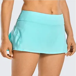 Yoga Womens Quick Tork Athletic Tennis Kjolar Outfit Volleyboll Shorts Mid-Waisted Plissed Kjol Sport SKORTS Gym Kläder Kvinnor Kör med Fickor Dubbelskikt