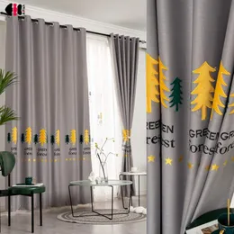 Forest Embroidered Curtains For Living Room Green Tree Darkening Pastoral Simple Kids Boys Nursery Bay Window Tende Curtain & Drapes