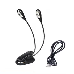 Książka LED Light Double Head Clip Muzyka Lampa USB lub Bateria 3A Oświetlenie stolika Operowane baterią Idealne do gry na pianinie Player Travel