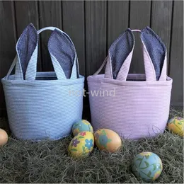 Easter Bag Favor Stripe Bunny Basket Cartoon Rabbit Long Ears Bucket Seersucker Easters Eggs Bags Kids Party Gift EE