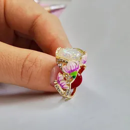 Comprar Nuevos anillos de piedra lunar Kinel, joyería romántica de Color  oro rosa para niña