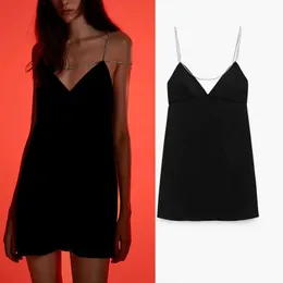 Za sexig juvelband mini svart klänning kvinnor v nacke ärmlös backless party klänningar kvinna mode tillbaka dold zip vestido 210602