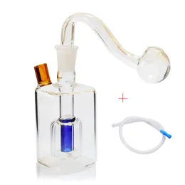 3.9 inch small Square Shape Glass Hookah Smoke Shisha Diposable Glass Oil Burner Pipes Ash Catchers Bong Percolater Bubbler Tobacco Bowl Mini Smoking pipe