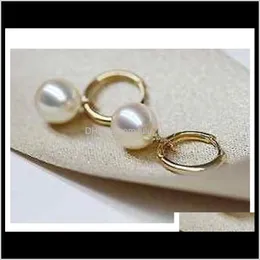 Studörhängen smycken droppleverans 2021 Vackra 10-11mm South Sea Pair Round White Pearl Earring 14K Guldtillbehör i8doi