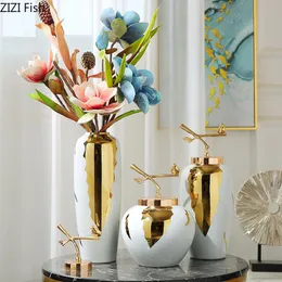 Vases Modern Luxury Flower Vase With Lid Living Room Table Decoration Creative Ceramic Gilt Home Accessories