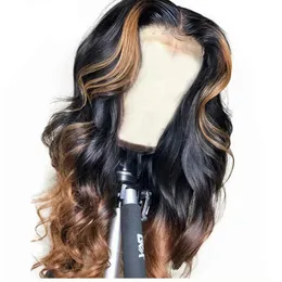 Kroppsvåg 360 Lace Frontal Human Hair Wigs Ombre Färg 1BT30 Gluvlös brasiliansk Remy Front Wig med Höjdpunkt 150% Densitet DiVA1
