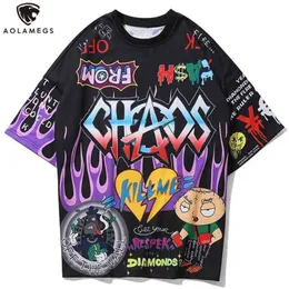 Aolamegs T Shirt Mężczyźni Graffiti Cartoon Drukowane męskie EE S Koszulka Moda High Street Ees Summer Streetwear 210716