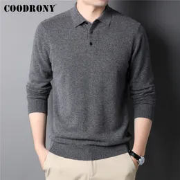 Coodrony Winter Business Casual Turn-down Collar Tjock Varm tröja Män Toppkvalitet 100% Merino Wool Cashmere Pullover Man C3161