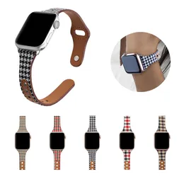 Luksusowy Denim Plaid Skórzany pasek do Apple Watch Bands 44mm 42mm 40mm 38mm Sports Loop Watchband Iwatch SE 6 5 4 3 Bransoletka