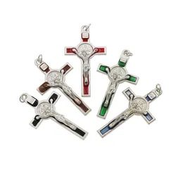 Emalia St Benedykt Medal Urok Koraliki Italia Crucifix Cross Religijny Spacer 53.1x29.2mm 6Color Wisiorki Biżuteria DIY T1715 36 sztuk / partia