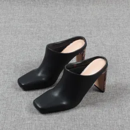 Обувь большие каблуки Slippers Size Square Toe Slides Smakescking High Soft Designer Cover.