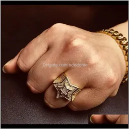 Band Drop Delivery 2021 Hip Hop Mens Gold Ring Jewelry Alta qualità Stella a cinque punte Zircone cubico Sier Anelli per uomo Fsi2N