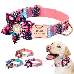 Personalized Dog Collars Custom Laser Lettering with Pet Name and Phone Number for Girl Dogs Female Dogg Particular Pets Collar The Purple Flower Creative Style B05