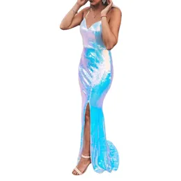 Branco Brilhante LanteJoulas Maxi Vestido Split Frente Cruz Tiras SEM Costas Vestido de Festa Noite Longo Vestido Party Sukienki