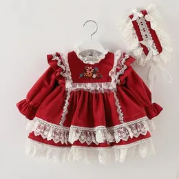 女の子スペイン風のドレス幼児の女の子クリスマス新年の赤いドレス洗い流す1st誕生日フロック幼児クリスマスブティック服q0716